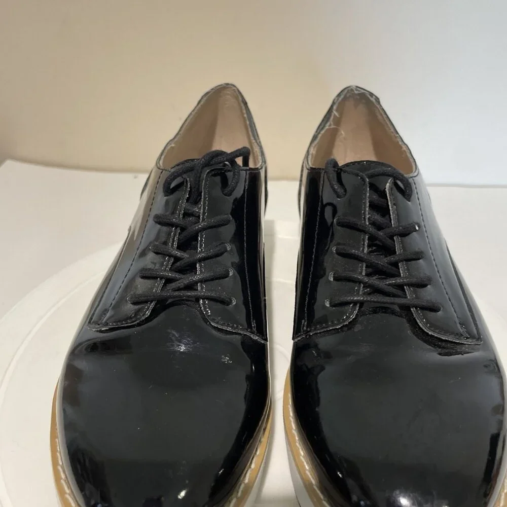 Steve Madden Patent Leather Oxford Shoes Women's 6 Black Platform Dark Academia